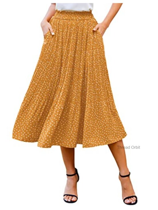 Dresses & Skirts - Women's High Waisted Pleated A-Line Midi Skirt with Pockets